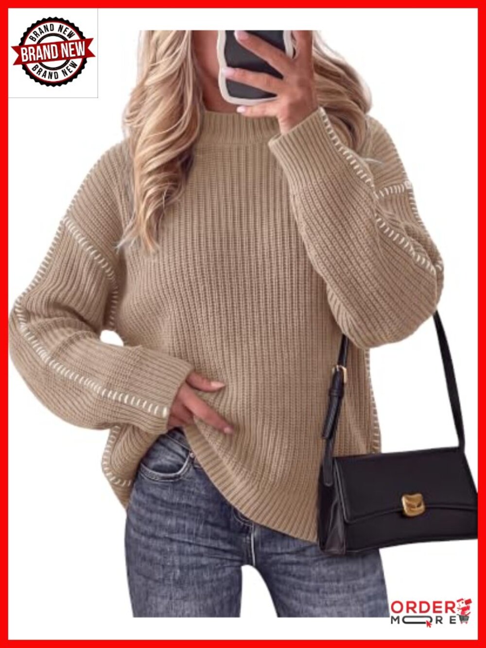 Oversized Chunky Knit Mock Neck Sweater Womens Drop Shoulder Pullover